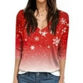 thumbnail image 7 of Resicozy 3/4 Sleeve Christmas Shirts for Women Dressy Fashion Tees Ugly V-Neck Xmas Print Shirt Winter Tops Vermilion M, 7 of 7