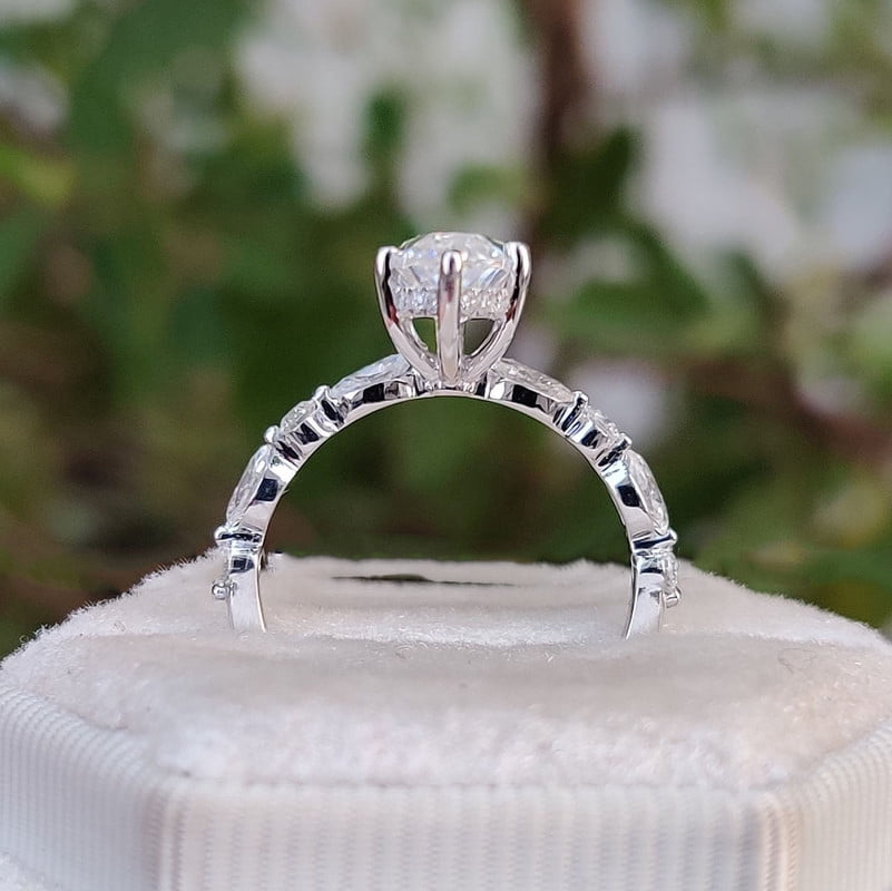 Cora Jewellery 2.75CT Marquise Moissanite Hidden Halo Engagement Ring For Women, 10K White Gold