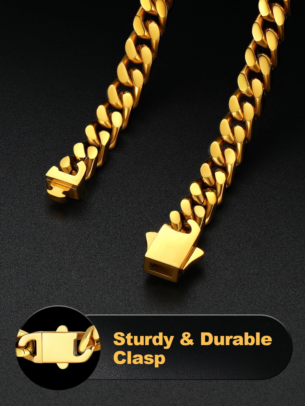 U7 Miami Cuban Link Chain for Mens 5mm 20inch 14K Gold Plated Curb Cuban Necklace Stainless Steel Jewlery Gift