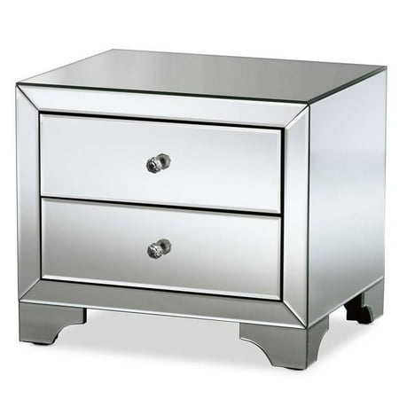 Hawthorne Collection Mirrored 2 Drawer Nightstand In Silver