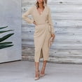 thumbnail image 2 of Sngxgn Womens Knit Dress Square Neck Long Sleeve Knee Length Dresses(Khaki,L), 2 of 7