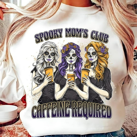 Retro Spooky Moms Club Caffeine Required Sweatshirt, Funny Spooky Mama Sweatshirt, Halloween Coffee Skeleton Sweatshirt, Funny Mom Coffee Sweatshirt, Sassy Spooky Mama