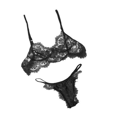 

LONKITO Lingerie for Women Sexy Lingerie Lace Flowers Push Up Top Bra Pants Underwear Set Sleepwear Black 2XL
