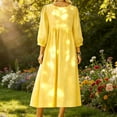thumbnail image 6 of Fewfanhot Dresses for Women Casual Comfy Cotton Crew Neck 3/4 Sleeve Tunic Beach Long Dresses, 6 of 9