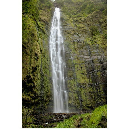 Great BIG Canvas | Rolled Jenna Szerlag Poster Print entitled Hawaii, Maui, A waterfall in Kipahulu with lush