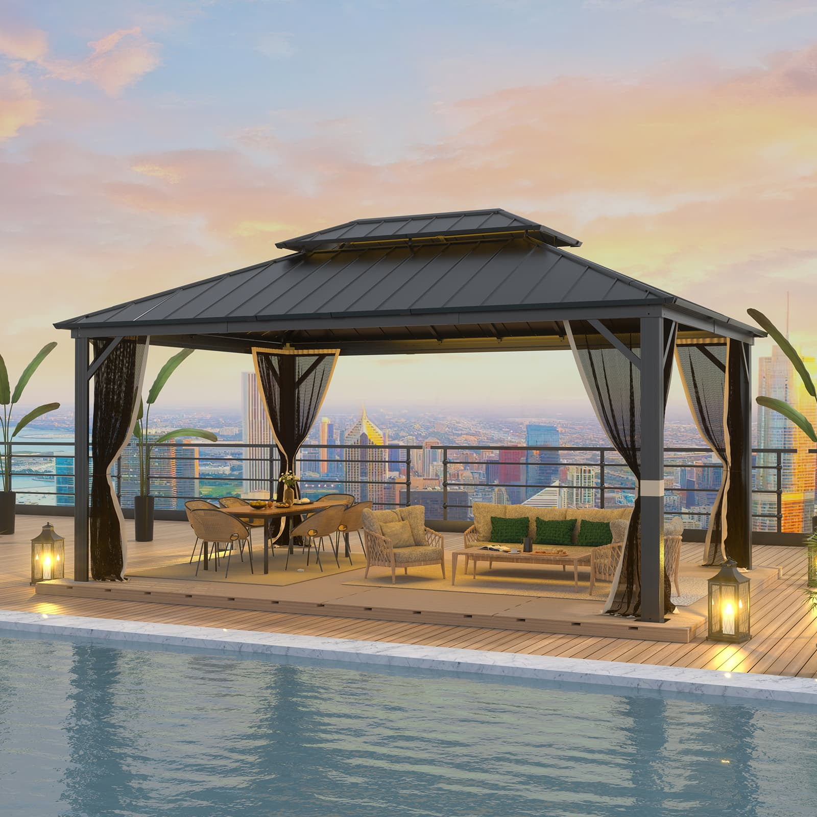 Gazebo 12x16, Outdoor Hardtop Gazebo with Large Aluminum Frame