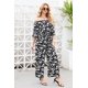 thumbnail image 2 of Verano de las mujeres Floral sin tirantes con volantes de manga corta de cintura alta pantalones de pierna ancha Casual suelto mono negro blanco hoja grande, 2 of 5