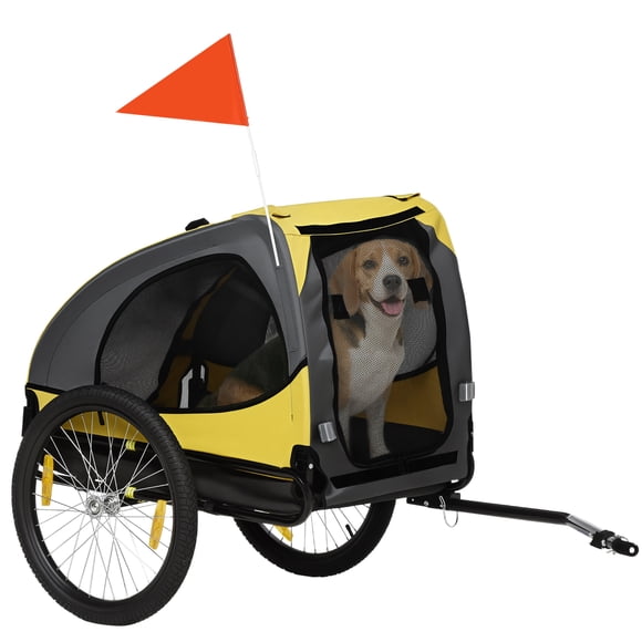 Aosom Dog Bike Trailer with Hitch Coupler, Wheels for Medium Dogs, Yellow