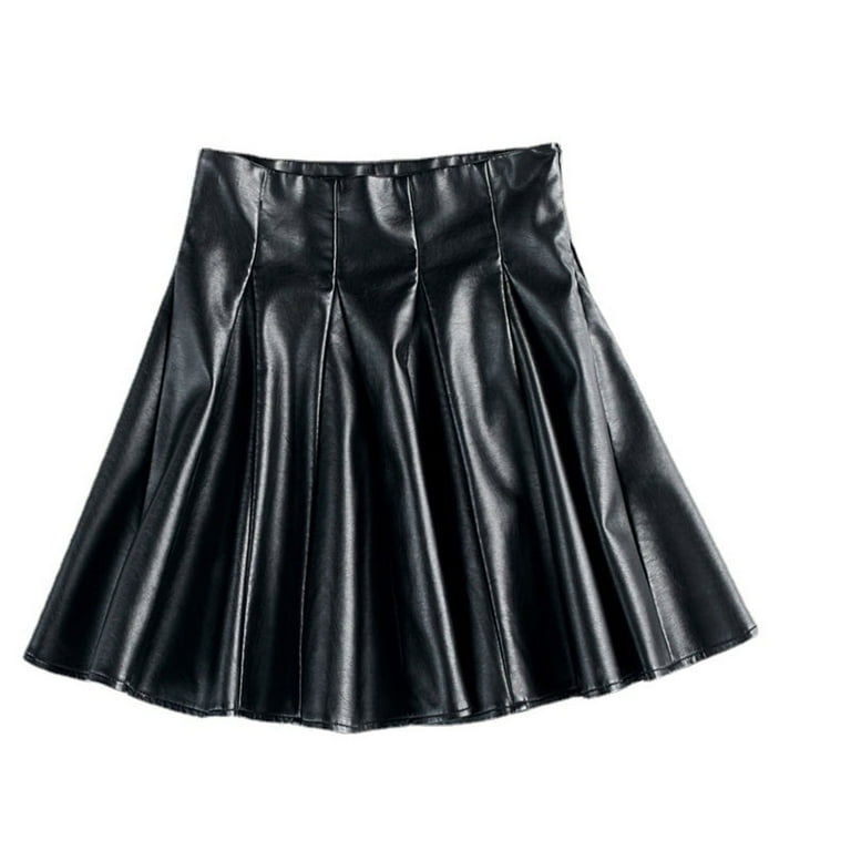 送料無料の商品 Leather Stretchy Waist High Black Trendy Women for Skirt Clothing