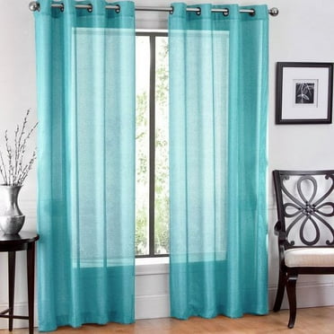Ruthy's Textile 2 Piece Window Sheer Curtains Grommet Panels 54" X 84" Total 108" X 84" Color: Turquoise