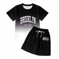 thumbnail image 4 of OOOUM Silky Soft T-Shirt Shorts 2 Piece Set Summer Letter Graphic Outfits Casual Cute Clothing For Toddler And Big Kids Black1 9-10 Years, 4 of 5