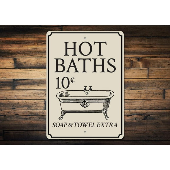 Hot Baths Novelty Sign, Metal Wall Decor - 10x14 inches