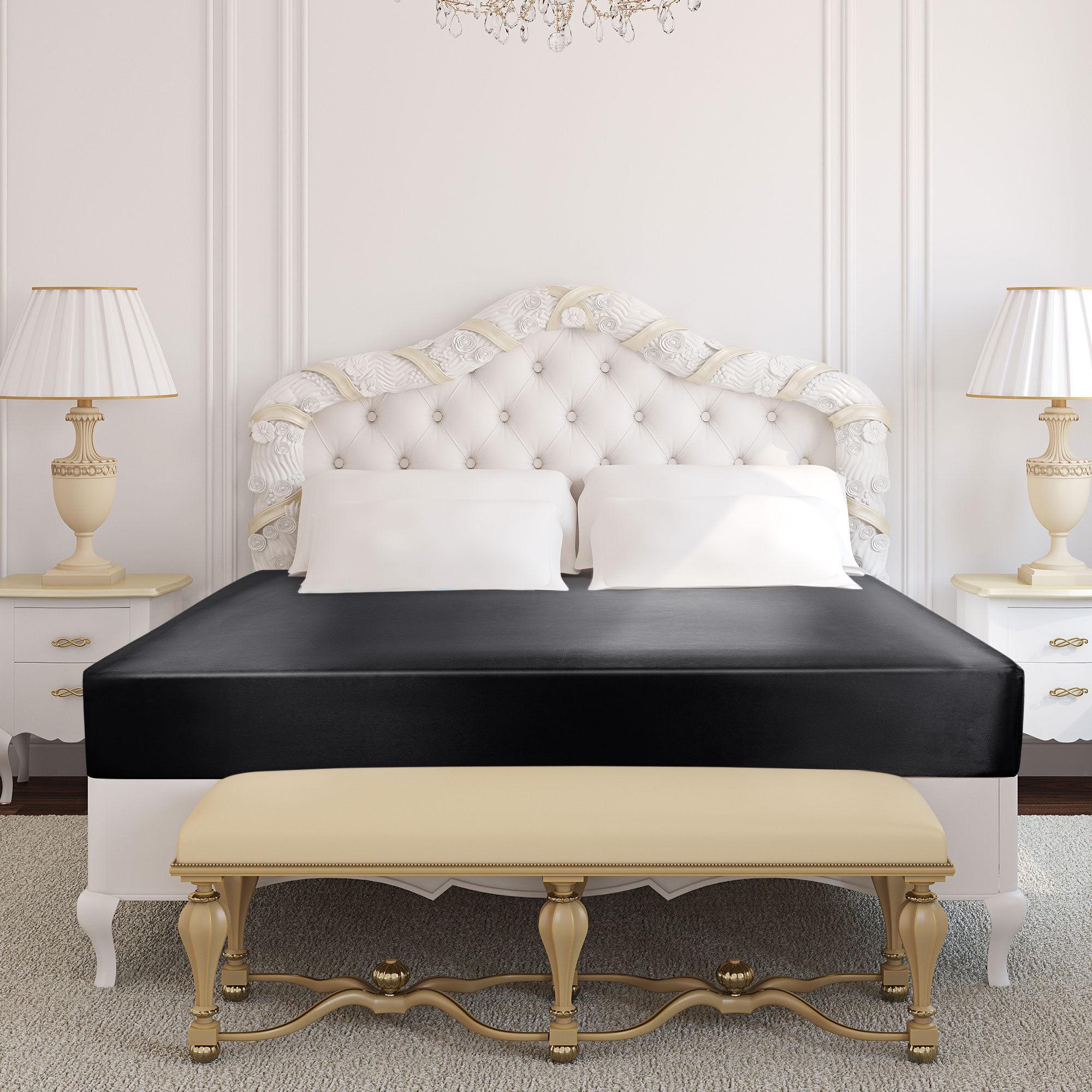 Unique Bargains 12" Large Pocket Satin Silk Fitted Sheet Twin Black