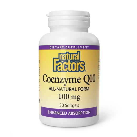 Natural Factors Coenzyme Q10 100 mg, Natural Coenzyme Q10 Supplement for Energy, Heart and Cognitive Support, 30 Softgels