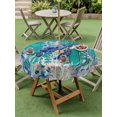 thumbnail image 4 of Outdoor Tablecloth with Umbrella Hole for Patio/Picnic/Party/Camping, Ocean Turtle Waterproof Table Cloth Round Cover Washable, Coastal Seahorse Jellyfish Coral Wood Green (Dia 60"), 4 of 8
