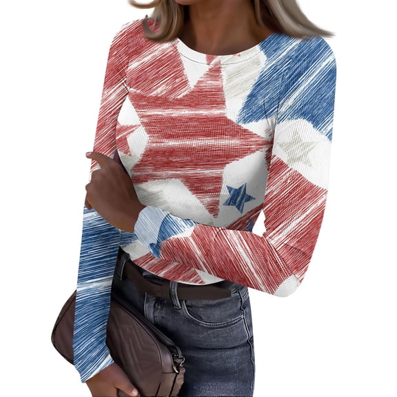 ASDFVBKG 250th Anniversary Usa Sweatshirt for Women American Flag 1776 Tshirts Casual Long Sleeve Usa Graphic Blouse Crewneck Tops for Women Red S