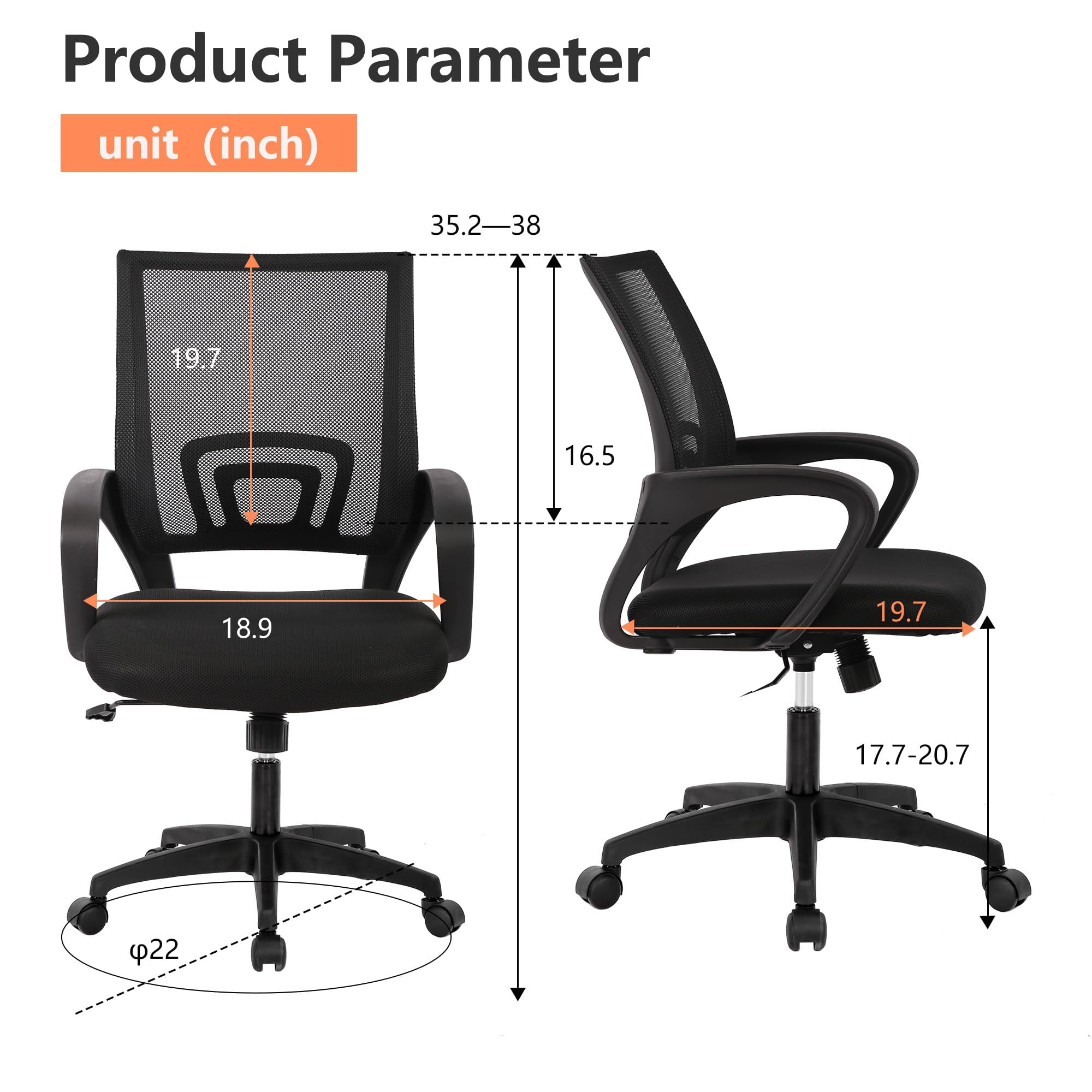 YRLLENSDAN Conference Room Chairs Mesh Office Chair with Wheels Rolling Desk Chair with Arms Mesh Computer Chair for 250lb Adults Study Chair Adjustable Height 2 Pack,Black