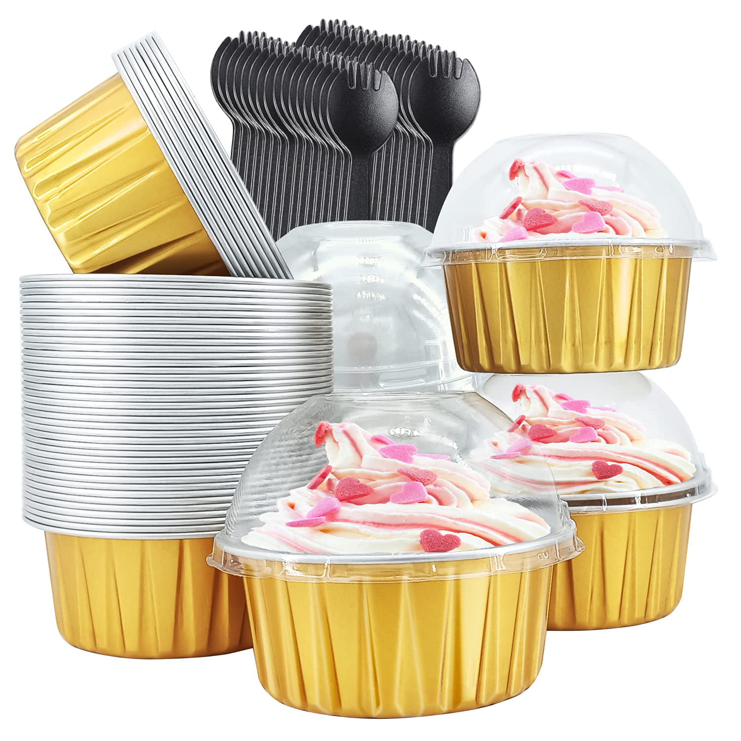 EUSOAR cupcake Liners with lids, 5oz 50pcs Square Disposable