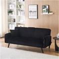 thumbnail image 3 of Black Corduroy 3-Seater Sofa Bed, Convertible Backrest with Cup Holders, Modern Minimalist Design for Living Room and Bedroom, 3 of 10