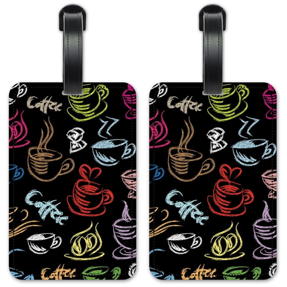 Coffee Cups - Luggage ID Tags / Suitcase Identification Cards - Set of 2