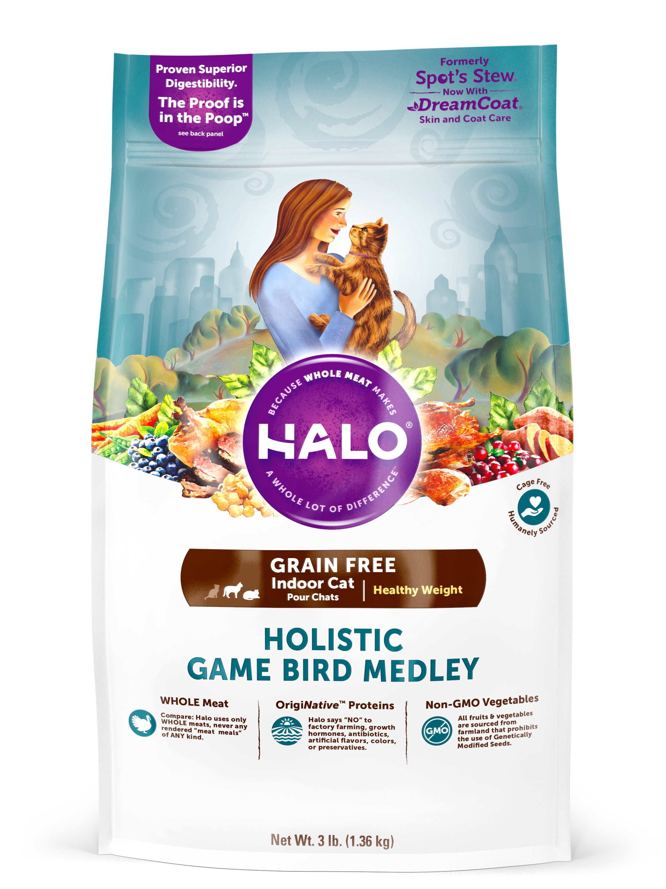Halo Grain Free Natural Dry Cat Food, Indoor Healthy Weight Game Bird
