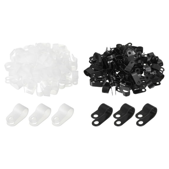 R-Type Cable Clip Wire Clamp, 10.4mm 0.41 Inch Nylon Clips White Black 200Pcs
