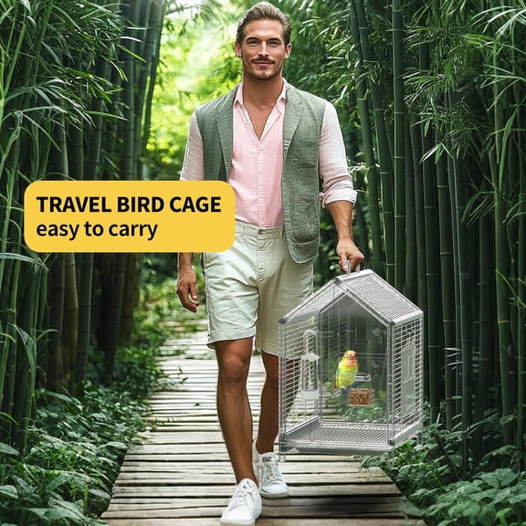 Portable Bird Cage for Small to Medium Birds, 20.5 inch Parrot Cage with Escape-Proof Door, Easy-Clean Design, and 360° Observation Window