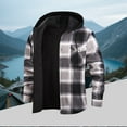 thumbnail image 2 of CharmCyan Men Hooded Plaid Flannel Shirt Jacket Button Down Long Sleeve Warm Sherpa Lined Outerwear Casual Workwear Light Gray S, 2 of 2