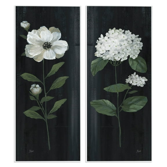 Stupell Industries Delicate White Blooms Botanical Flower Petal Sprigs Painting Unframed Art Print Wall Art, Set of 2, Design by Nan