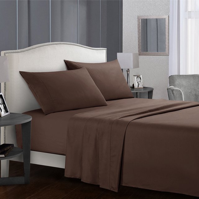 Topcobe Twin Size Solid Color Bed Sheet Set for Adults Teens, Coffee
