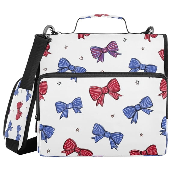 Water-Resistant 3-Ring Binder Organizer with Multiple Pockets Zipper Binder Bag for Office Red and Blue Stripe Bows