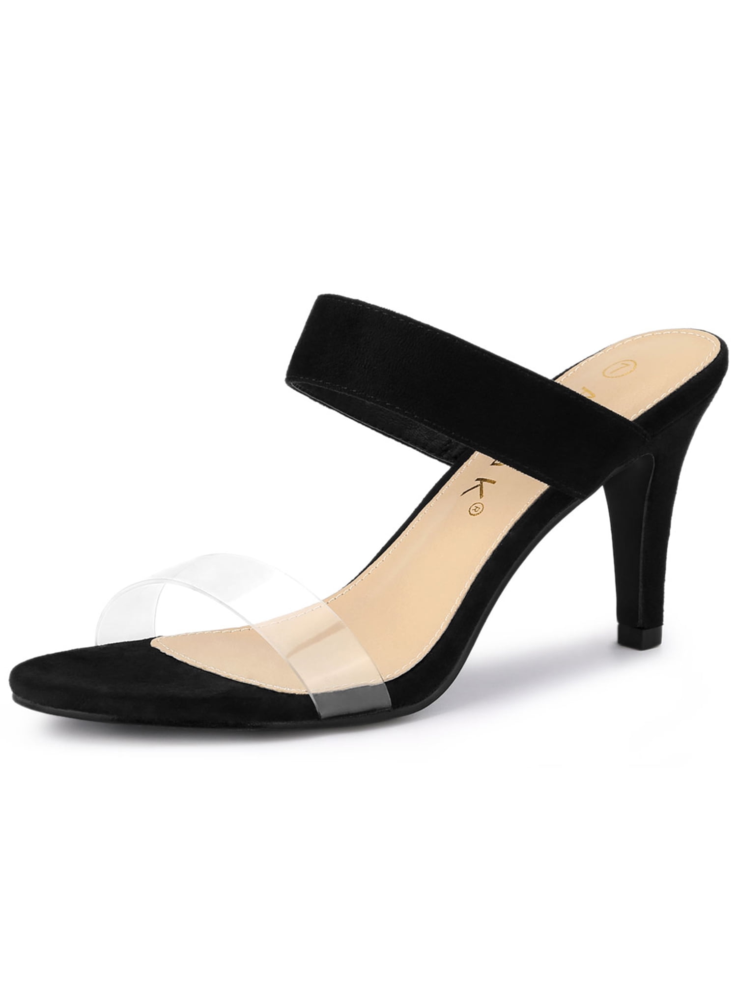 black sandals with clear strap