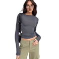 thumbnail image 4 of Women'S Basic T-Shirt Crew Neck Long Sleeve Slim Fit Cute Tops Gray S, 4 of 9