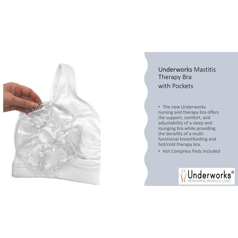 Underworks Mastitis Therapy Bra with Pocket - Hot Compress Pads Included -  Adjustable - Postpartum Breast Engorgement Relief - 44-46-bcd - Black 