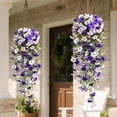 thumbnail image 2 of Lyacmy 2 Pcs Artificial Hanging Flowers for Outdoor Spring Decor, White Purple UV Resistant Fake Flower Petunias for Outdoor Garden Porch Patio Wedding Decor, 2 of 9