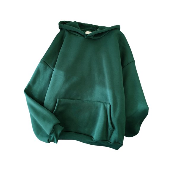 MAWCLOS Women Sweatshirt Fleece Hooded Tops Long Sleeve Hoodies Comfy Daily Wear Solid Color Pullover Dark Green XS