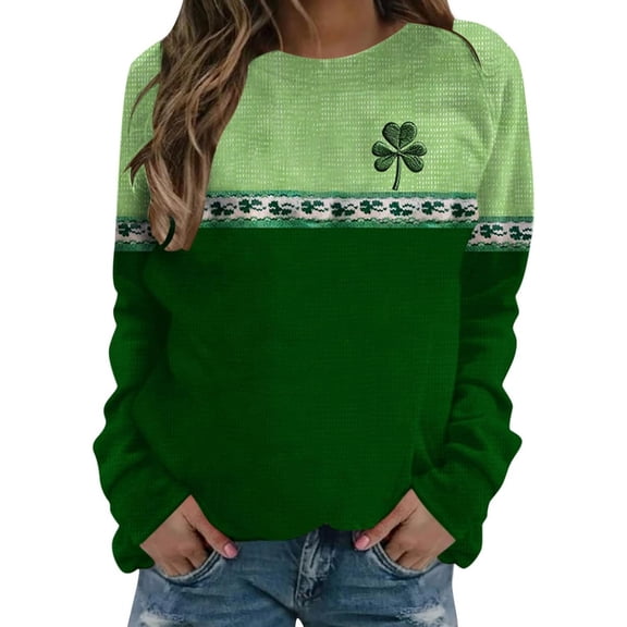Womens St. Patrick'S Day Fall Tops Green Sequin Pattern Long Sleeve Winter Clothing for Women,Green,2XL