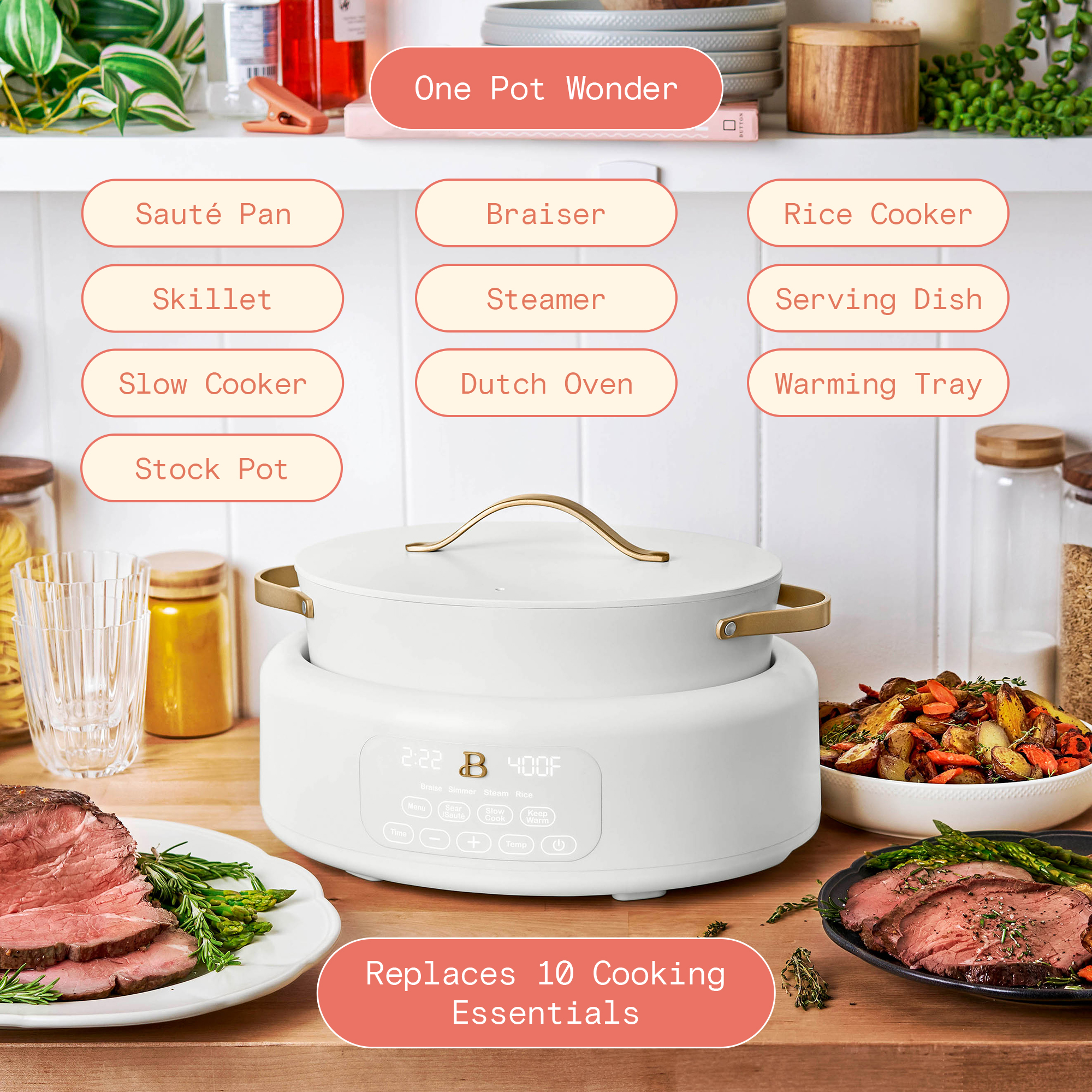 Beautiful 10-in-1 Electric Multi-Cooker, 6 Qt, White photo 3