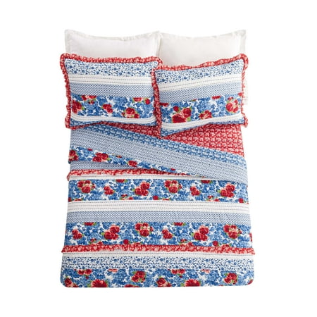 The Pioneer Woman Blue Heritage Floral Cotton Full/Queen Quilt