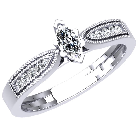 Dazzlingrock Collection 0.30 Carat (ctw) 18K Marquise & Round Diamond Bridal Engagement Ring 1/3 CT, White Gold, Size 9