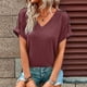 thumbnail image 3 of Camiseta de manga corta para mujer, blusa holgada informal de Color liso con botones en los hombros y cuello en V, blusa Borgoña 2XL, 3 of 6