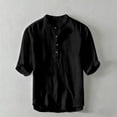 thumbnail image 2 of hotojiny Mens Linen Shirts Casual Half Sleeve Regular-Fit Henley T-Shirt Summer Lightweight Beach Yoga Tops for Big and Tall, 2 of 6