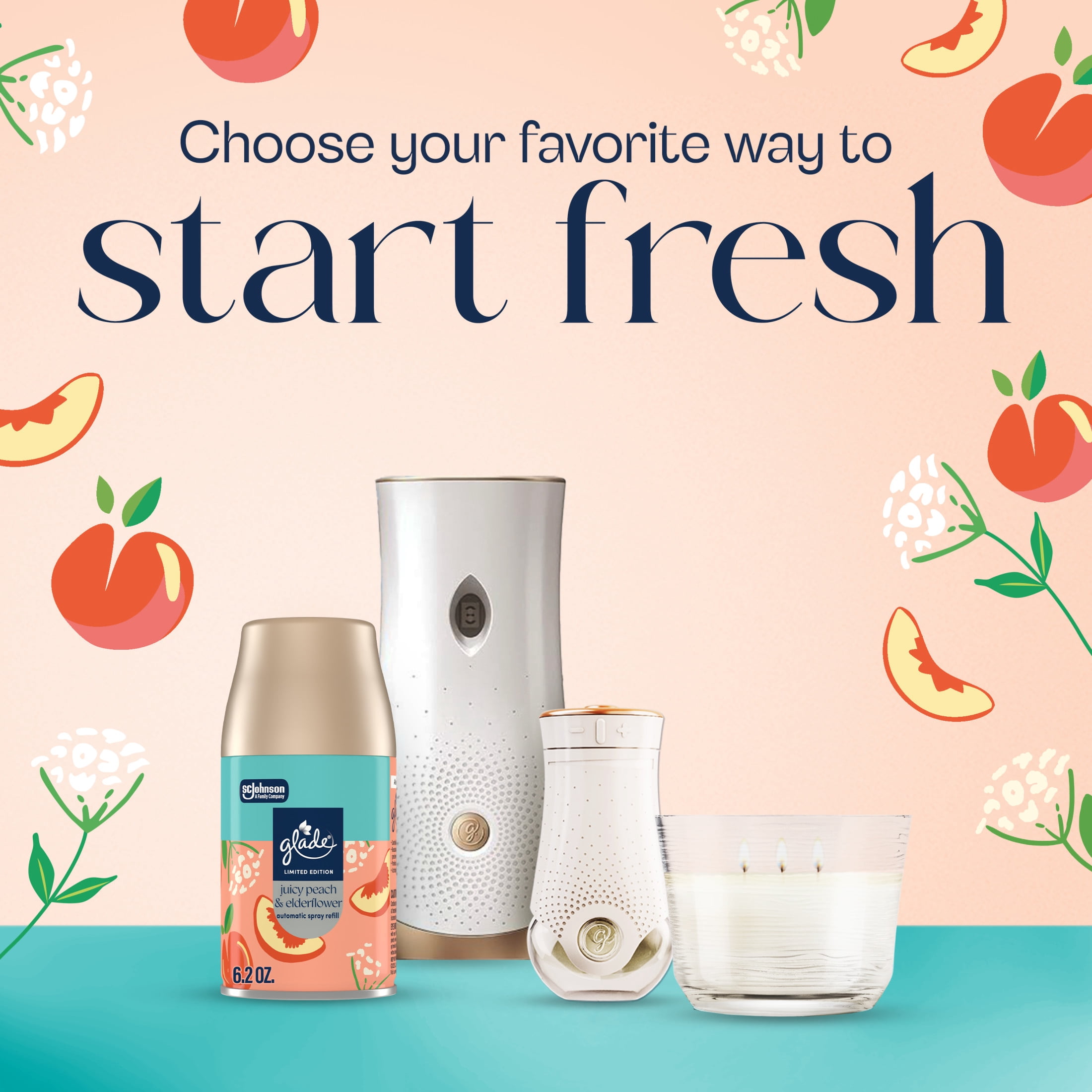 (6 pack) Glade® PlugIns® Refills Air Freshener, Juicy Peach & Elderflower, 1.34oz., 2 count