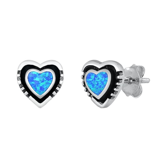 Sterling Silver Bali Style Heart Love Promise Earrings Blue Simulated Opal Jewelry Female Unisex