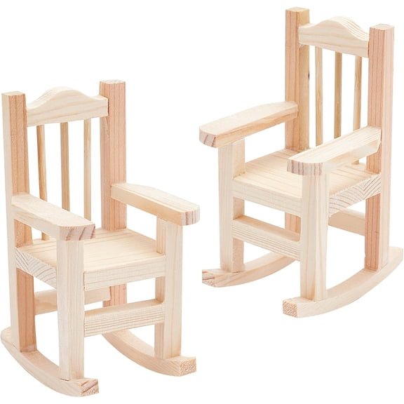 2 Dollhouse Wooden Rocking Chairs 1:12 Unfinished Miniature Wooden Model Chair Doll House Wooden Chair for Dollhouse Christmas DIY