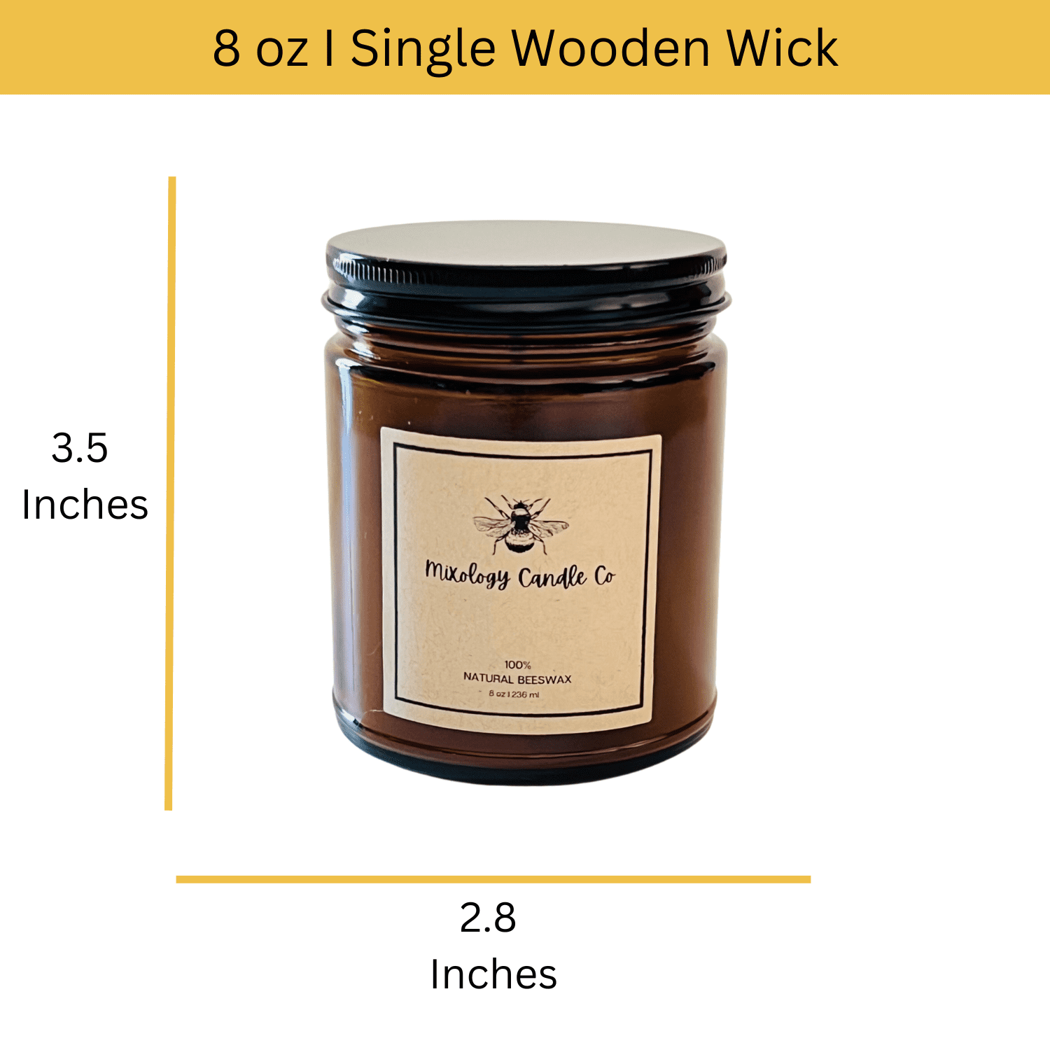 Beeswax Jar Candle - 8oz - 100% Hand-poured in USA with Wooden Wick