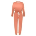 thumbnail image 4 of EHQJNJ Sweatsuit Outfits for Women 2 Piece Set Zip Up Sweatsuit Set for Women Petite Women's Solid Color Round Neck Casual Loose Long Sleeve Top and Pants Set, 4 of 4