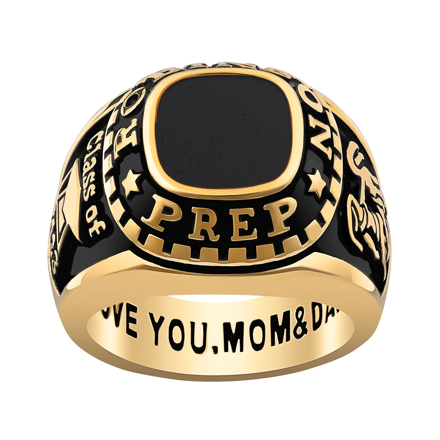 Order Now for 2025 Graduation, Freestyle Women's Class Ring - Onyx, Carnelian, Lapis, Mother of Pearl Genuine Stone Sterling Silver, Personalized, High School or College Graduation