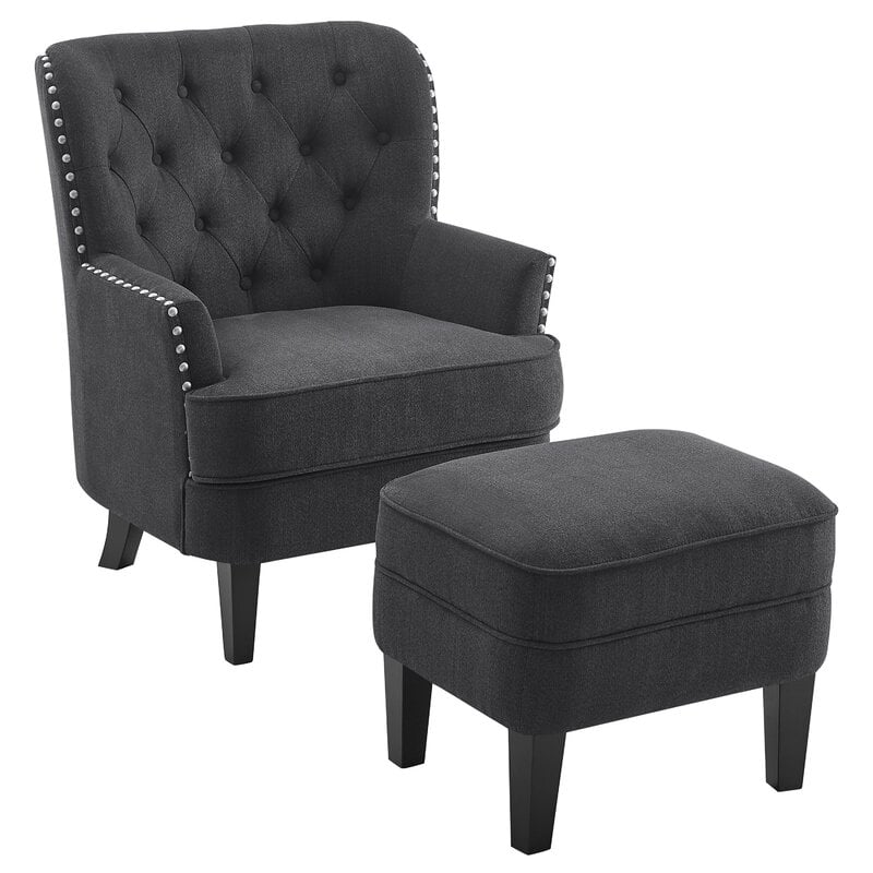 Alton Furniture Gustavo Club Chair With Ottoman, Charcoal Velvet