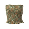 thumbnail image 1 of MixMatchy Women's Strapless Ruffled Edge Printed Smocking Crop Top, 1 of 7